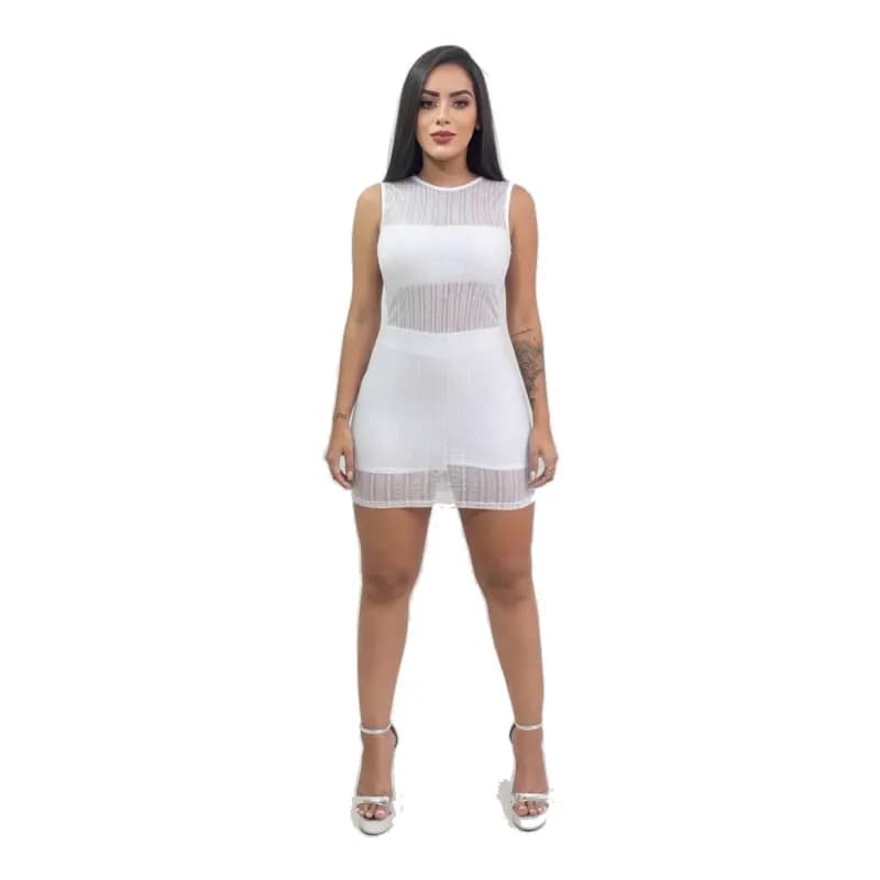Vestido Curto de Tule com Short Interno — Branco