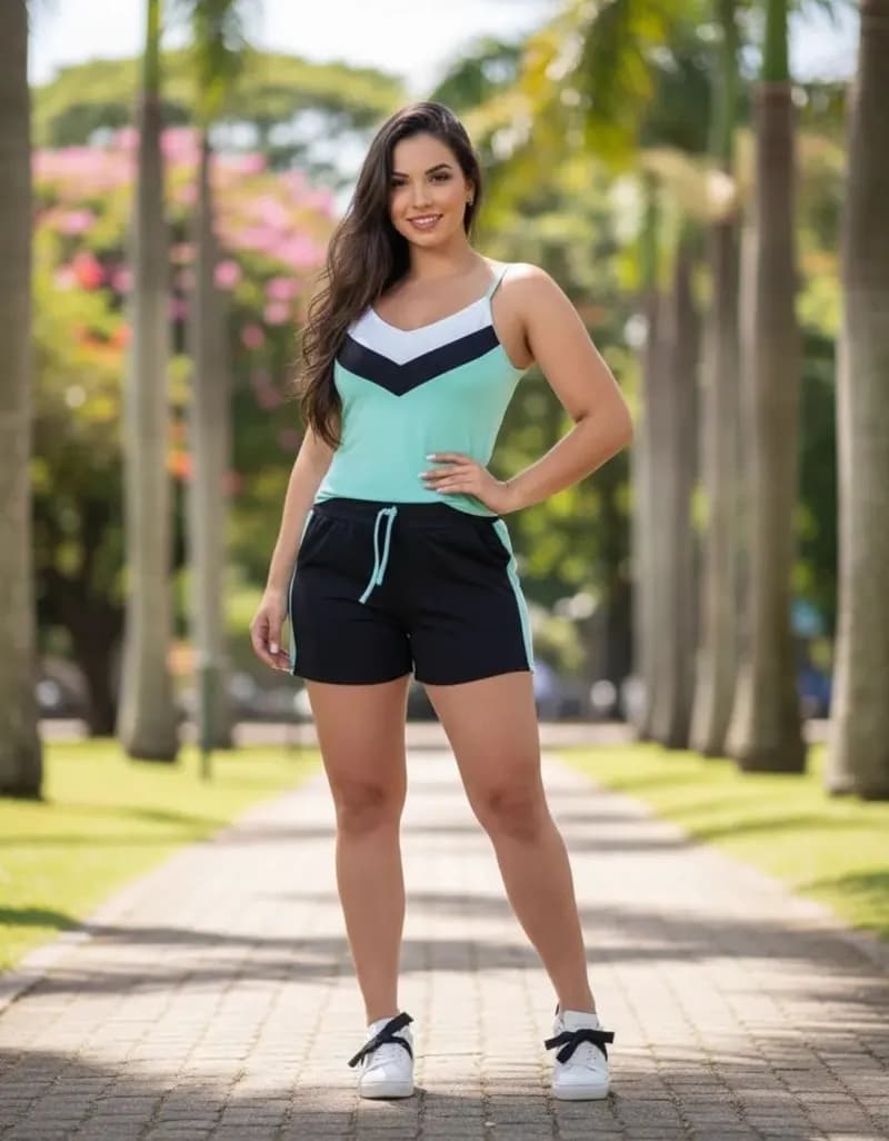 Conjunto Feminino Regata e Short Tricolor Verde Tiffany — Amariti
