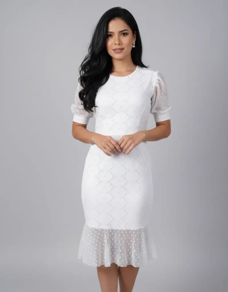 Vestido Midi Evangélico em Laise com Detalhe em Tule — foto 71