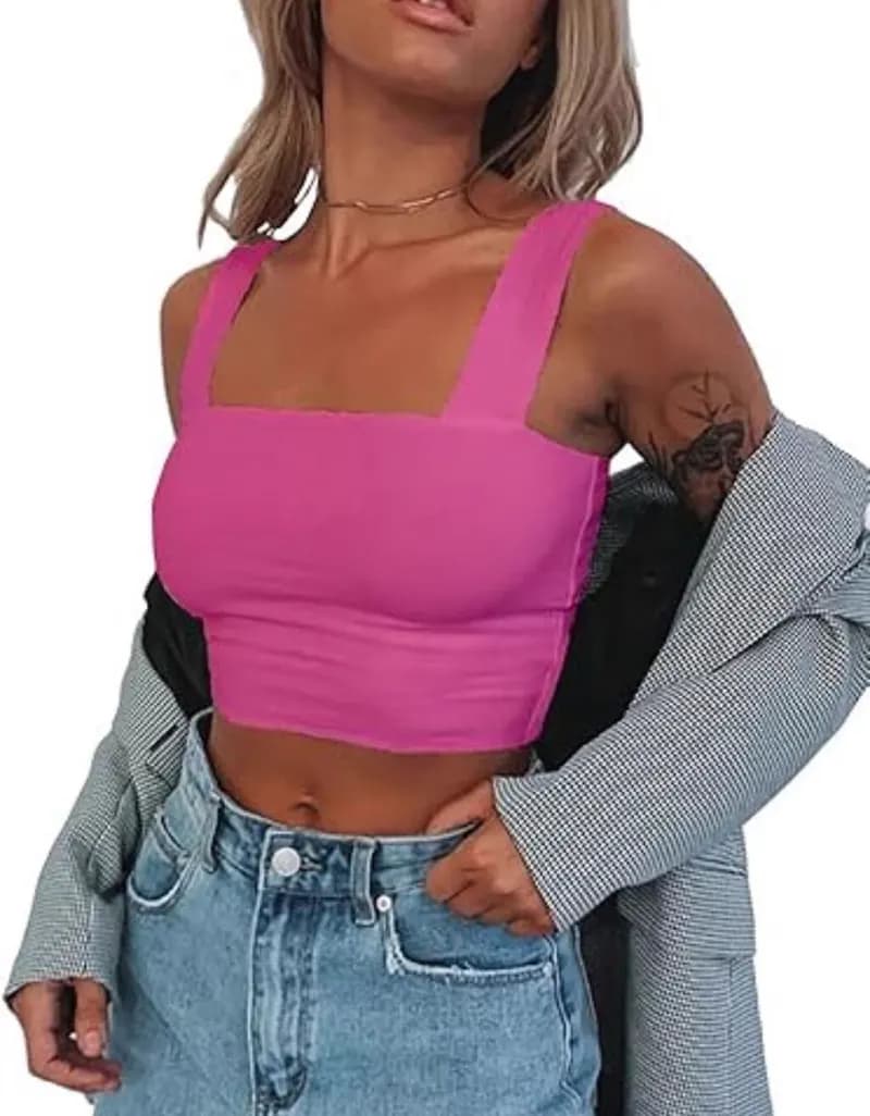 Cropped Feminino Alça Larga em Suplex Básico Rosa Pink — Amariti
