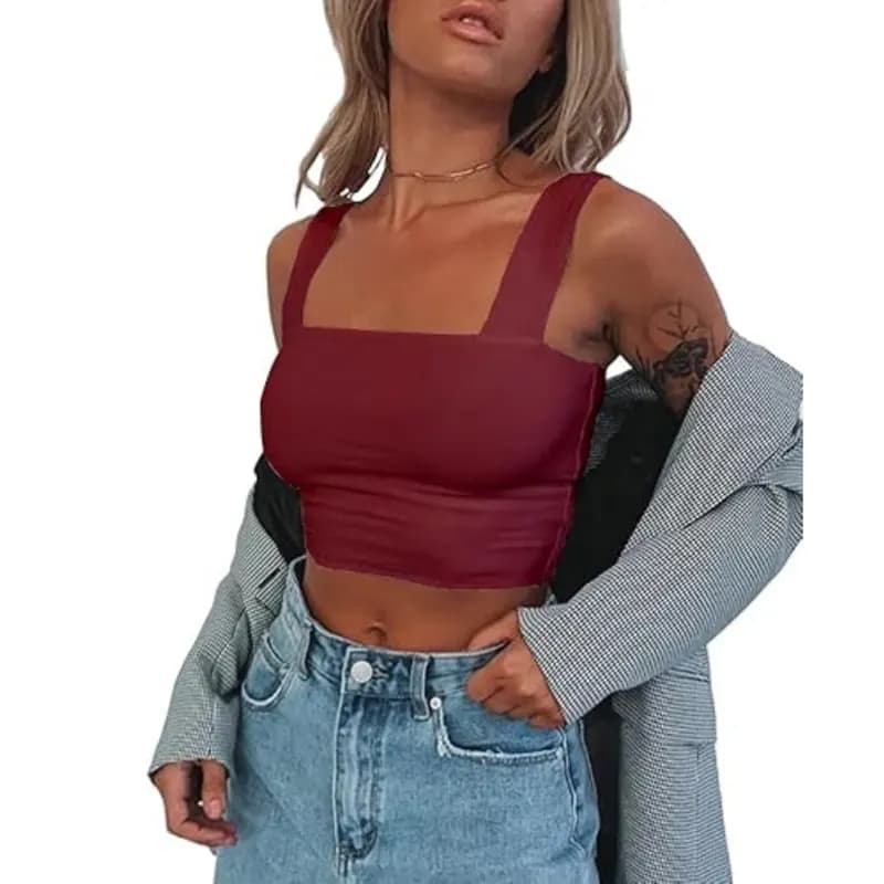 Cropped Feminino Alça Larga em Suplex Básico Vinho — Amariti
