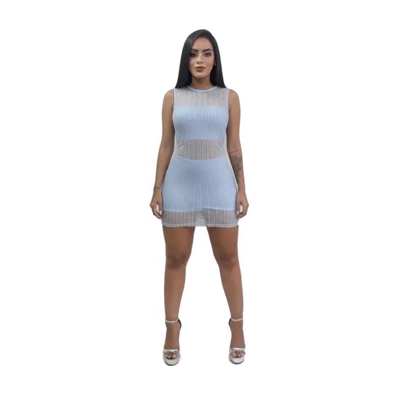 Vestido Curto de Tule com Short Interno — Azul Claro