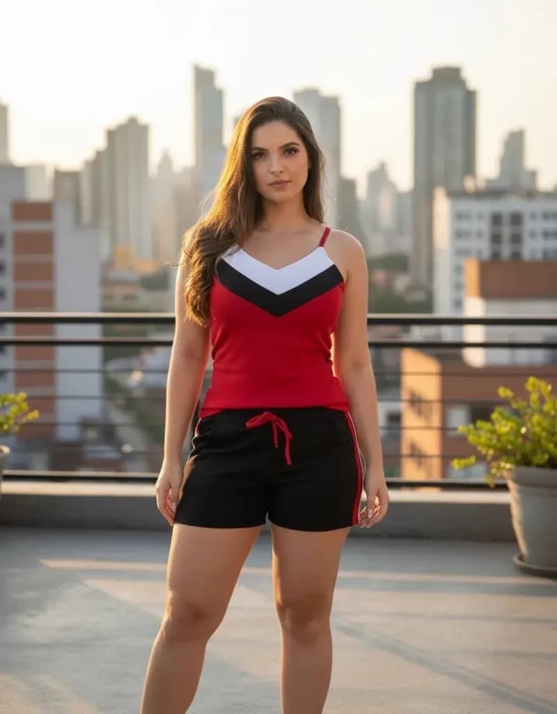 Conjunto Feminino Regata e Short Tricolor Vermelho — Amariti
