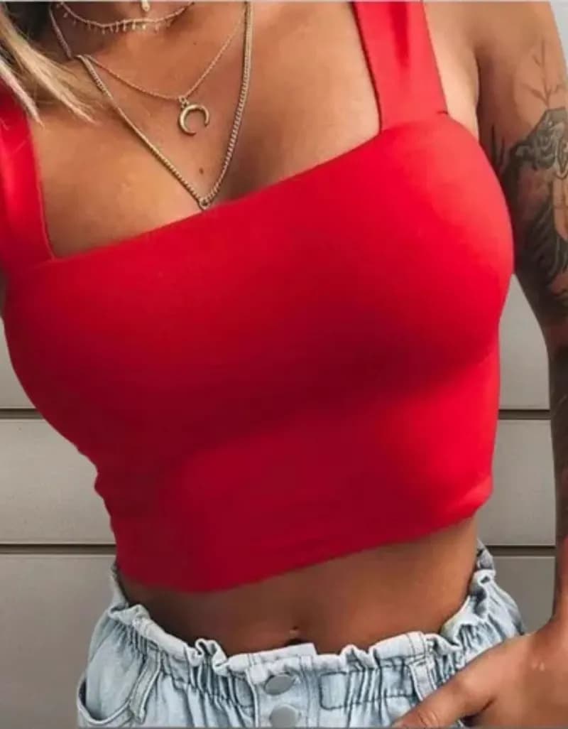 Cropped Feminino Alça Larga em Suplex Básico Vermelho — Amariti